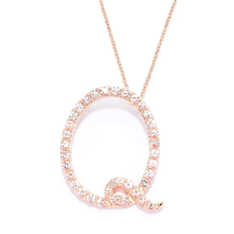 Amethyst stone necklaces-18k Rose Gold over Sterling Silver Round Morganite Initial Q Necklace