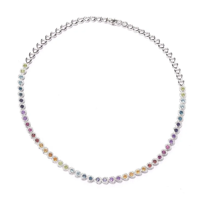 Fine bead necklaces-925 Sterling Silver Multi Stone Necklace