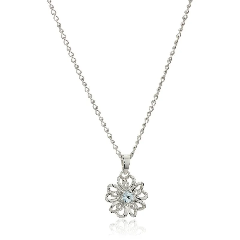 Neat-line necklaces-Sterling Silver Aquamarine Flower Pendant Necklace, 18"