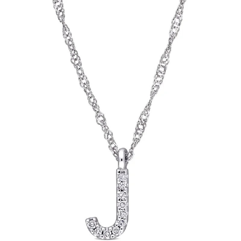 Topaz drop necklaces-Miadora 14k White Gold Diamond Accent J Initial Necklace