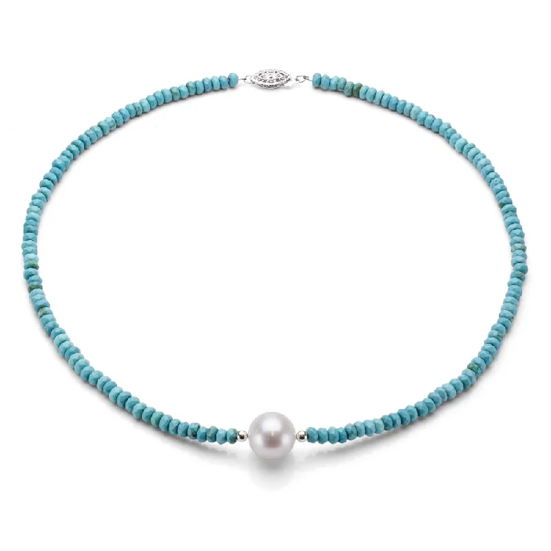 Worn style necklaces-DaVonna Silver Turquoise and White FW Pearl Necklace (12-13 mm)