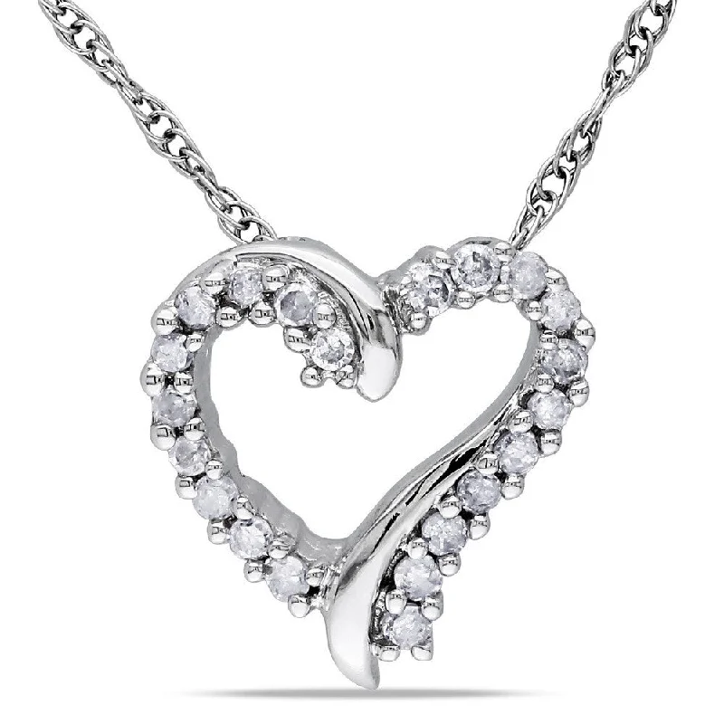 Solid link necklaces-Miadora 10k White Gold Diamond Heart Necklace