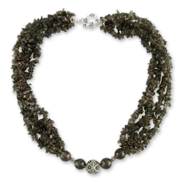 Thick bar necklaces-Handmade Sterling Silver 'Dreams' Smoky Quartz Beaded Necklace (India)