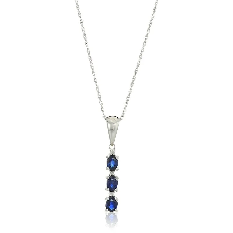 Slanted design necklaces-10k White Gold Genuine Blue Sapphire & Diamond Pendant Necklace, 18"