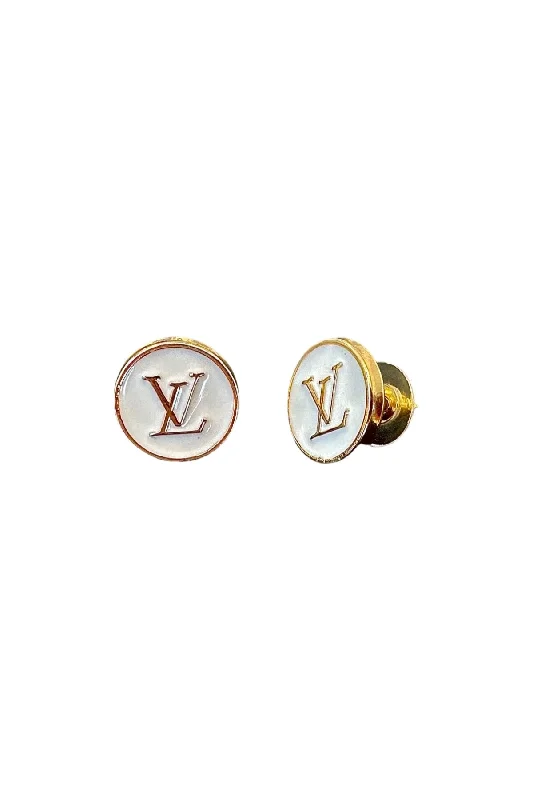 Morganite stud earrings-LV White Button Earrings