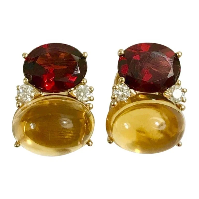 Swirl shape earrings-Large GUM DROP™ Earrings with Garnet and Cabochon Citrine and Diamonds