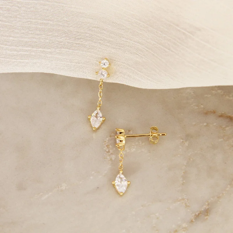 Topaz earrings-Mae CZ Dangle Drop Gold Filled Earrings