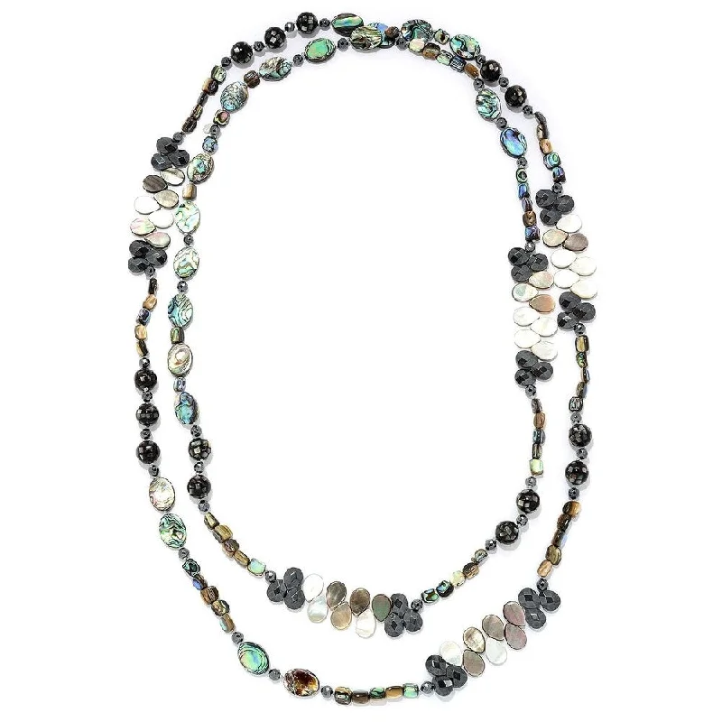 Light filigree necklaces-"Gems of the Sea" 72" Black Mother-of-Pearl Endless Bead Necklace