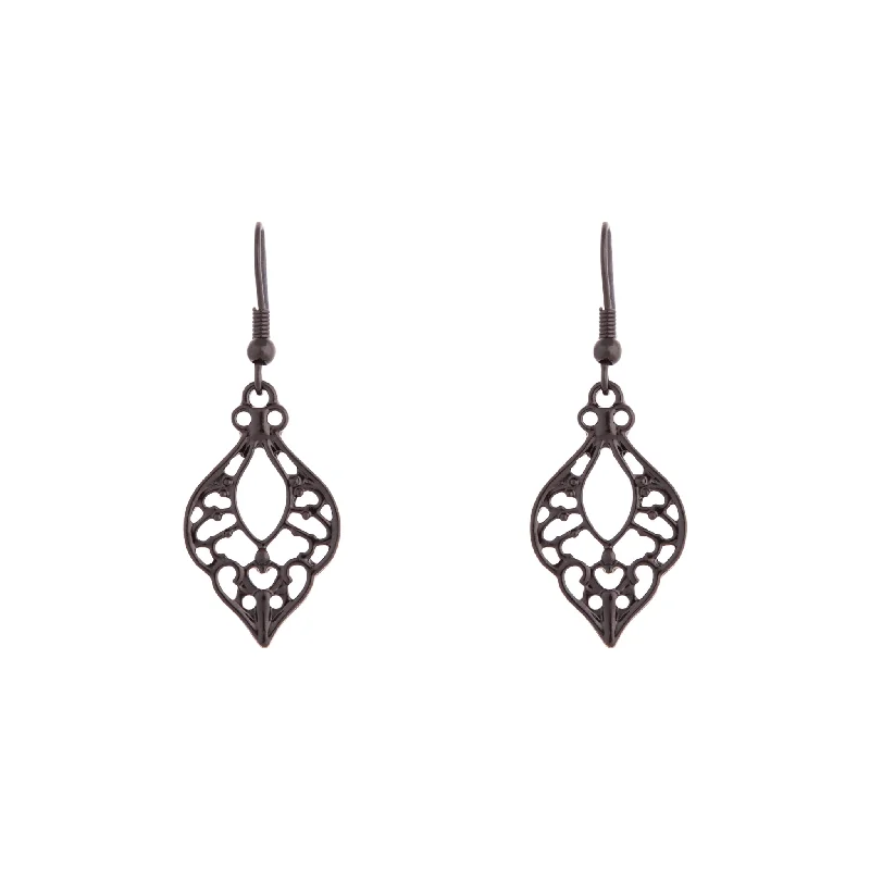 Satin gold earrings-Black Cutout Bohemian Drop Earrings