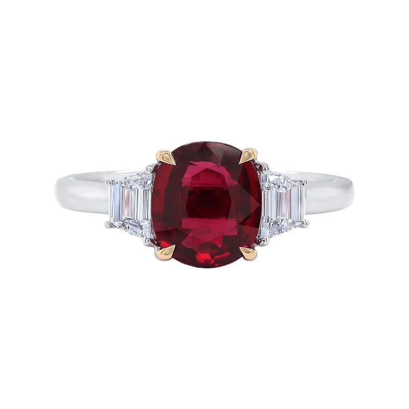 Pinch band engagement rings-Ruby & Diamond 3-Stone Ring