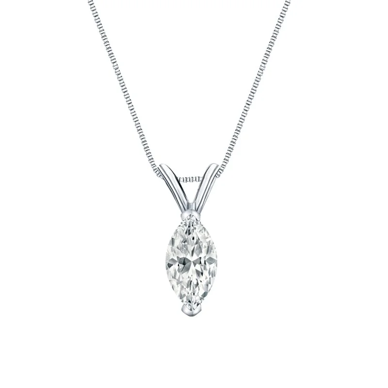 Topaz necklaces-Auriya Platinum 0.75ctw Marquise Solitaire Lab Grown Diamond Necklace V-End Prong (D-E VVS) - 0.75