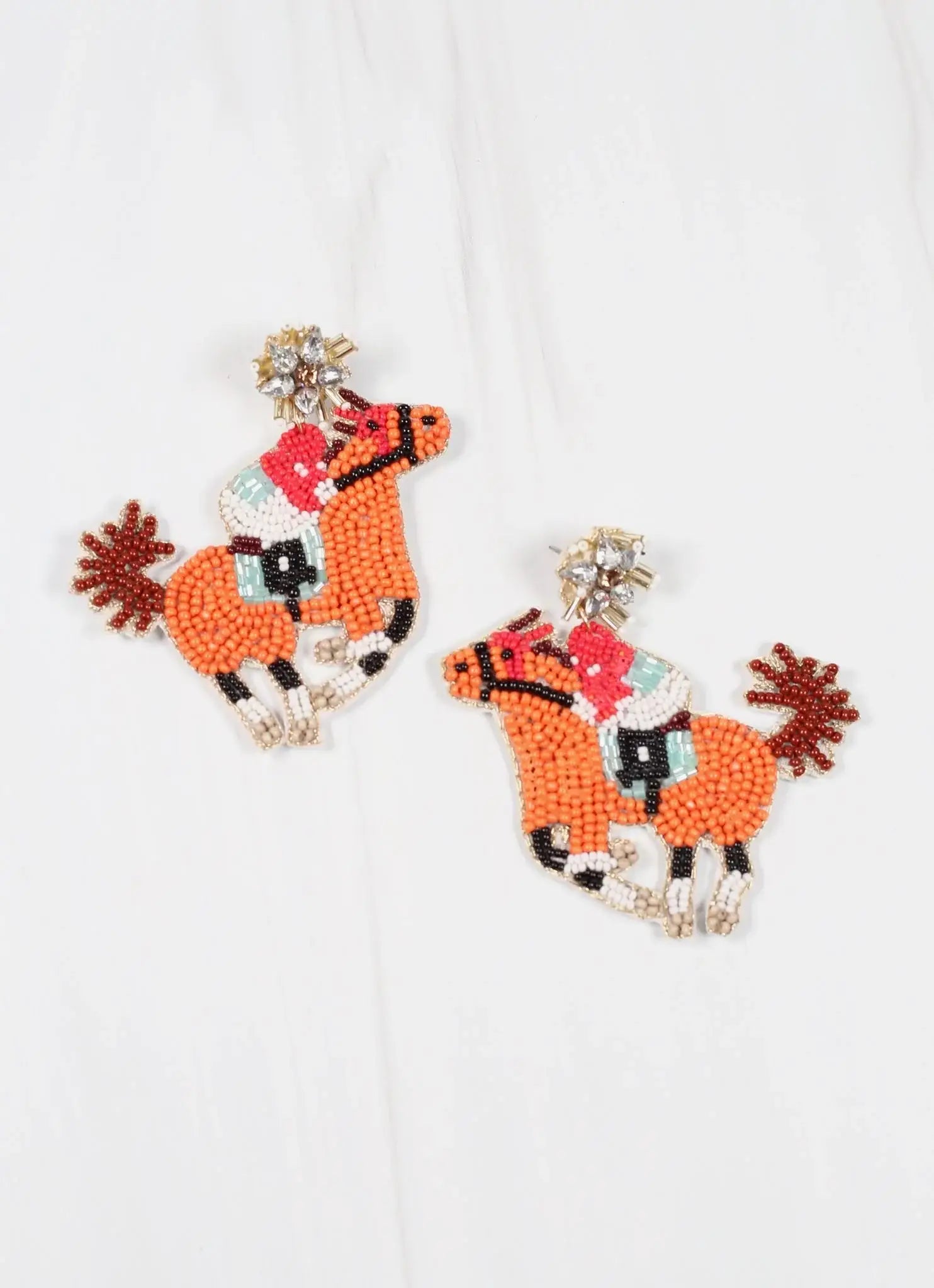 Fine triangle earrings-Caroline Hill - Kentucky Derby Jockey and Horse Earring ORANGE