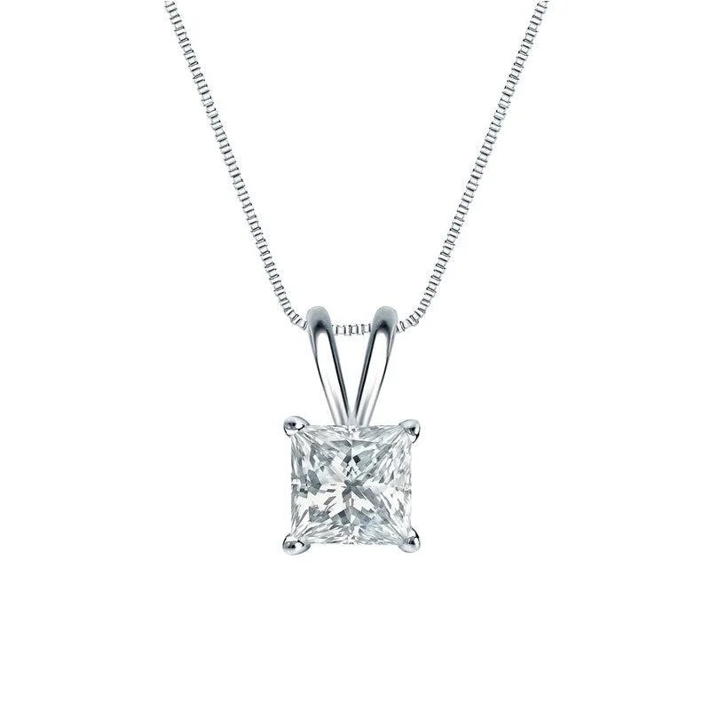 Topaz necklaces-Auriya Platinum 0.75ctw Princess Solitaire Lab Grown Diamond Necklace 4-Prong Basket (H-I VS) - 0.75