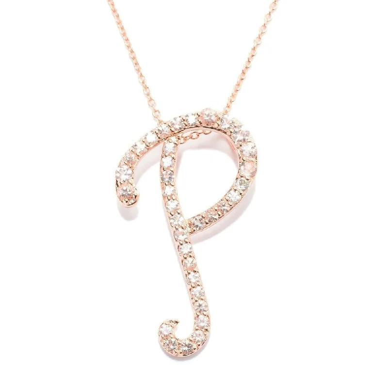 Radiant pearl necklaces-18k Rose Gold over Sterling Silver Round Morganite Initial P Necklace