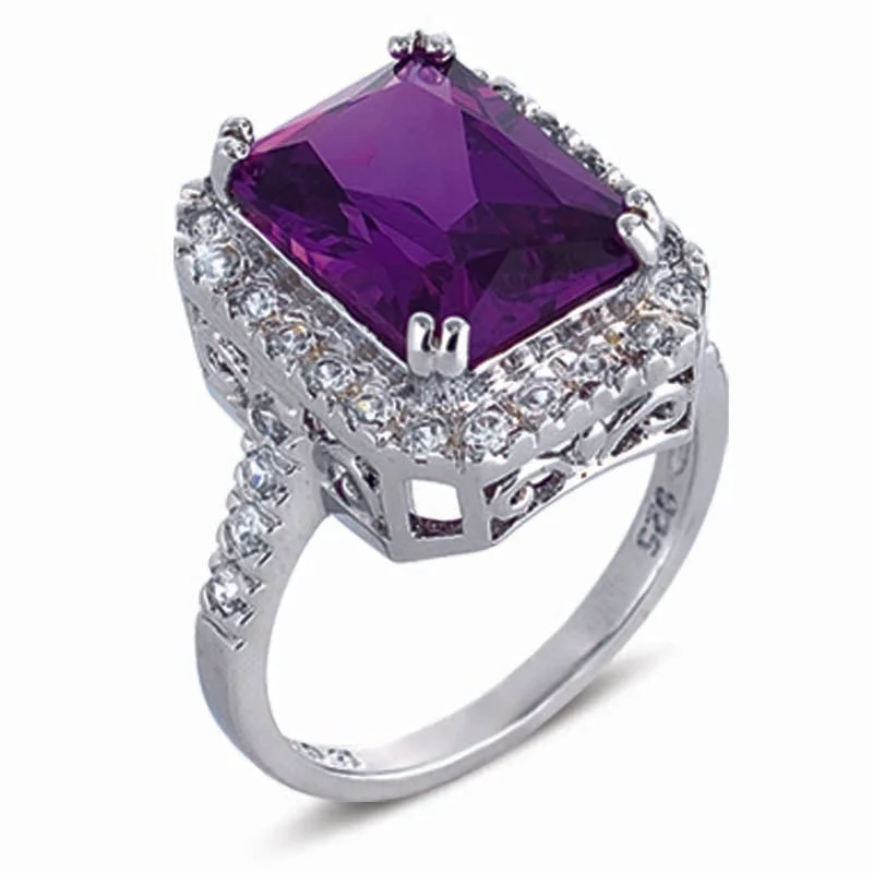 Topaz stone engagement rings-STERLING SILVER RING WITH PURPLE CORUNDUM