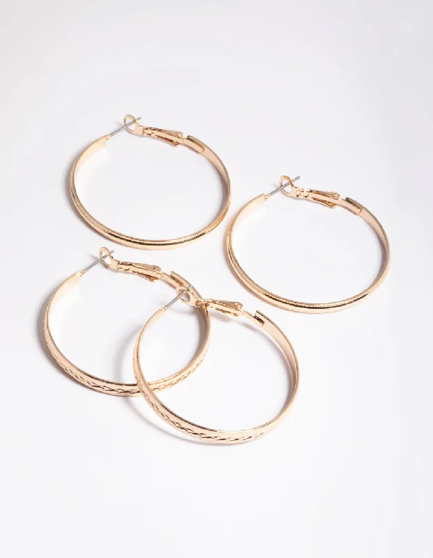 Deco design earrings-Gold Textured Hoop Earrings Pack