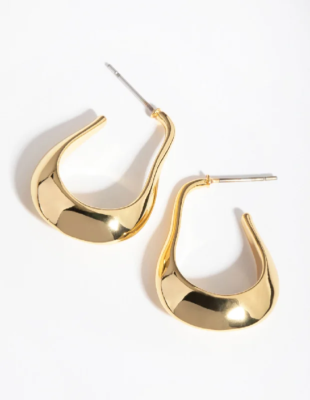 Fine triangle earrings-Gold Plated Rectangle Wide Hoop Earrings