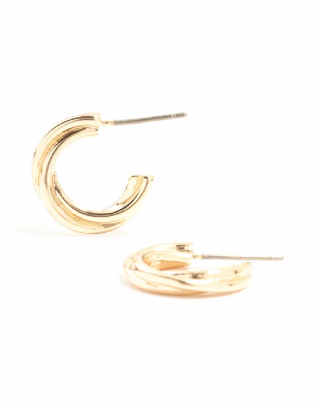 Smooth drop earrings-Gold Chunky Twisted Huggie Earrings