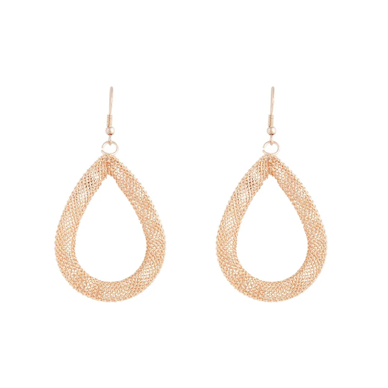 Dove feather earrings-Rose Gold Mesh Teardrop Earrings