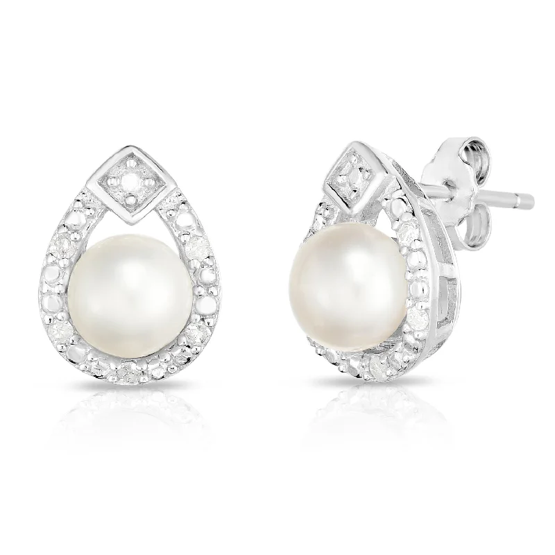 Smooth drop earrings-Pearl & Diamond Earrings