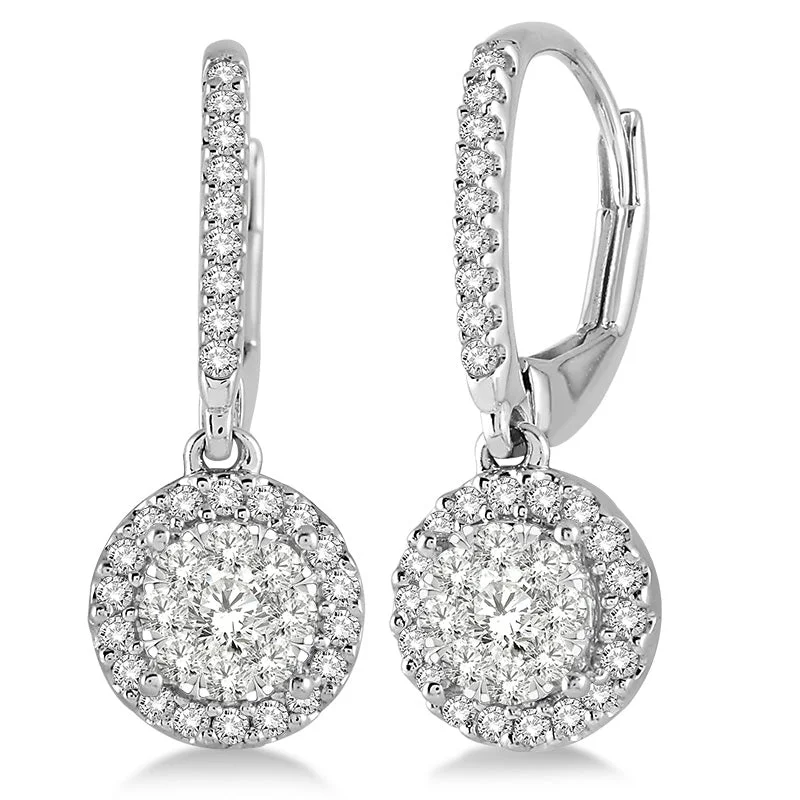 Diamond Halo Cluster Earrings