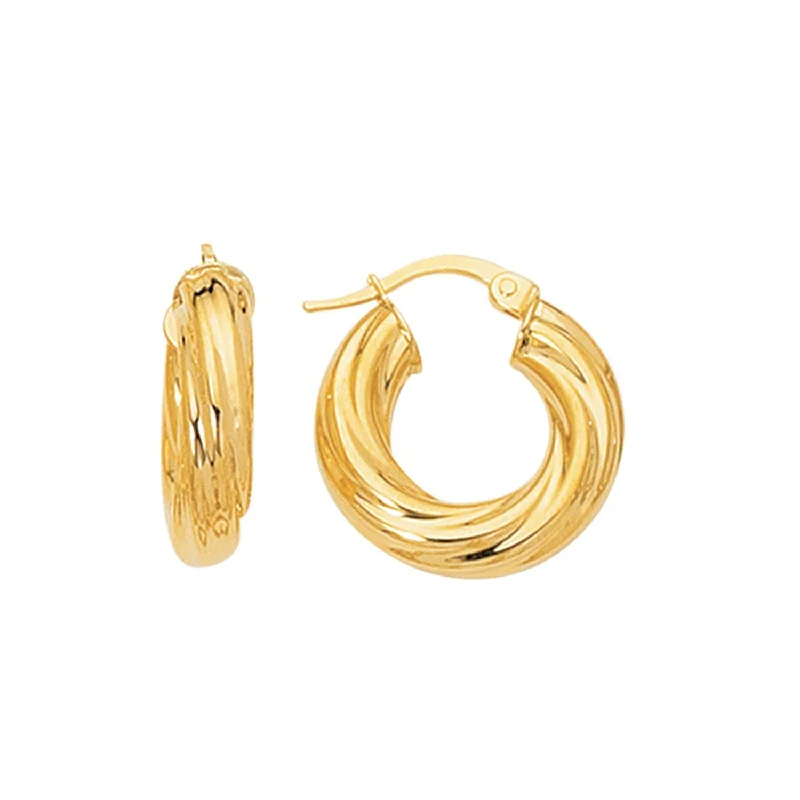 Wide statement earrings-14K Gold Ribbed Hoop Earrings - 20mm