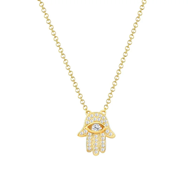 Secure clasp necklaces-Joelle Hamsa Necklace Hand of God 14K Gold 1/10 CT TDW 16-inch -18-inch Chain