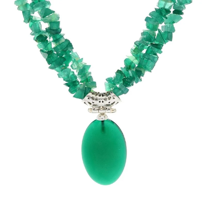 Cosmic charm necklaces-Sterling Silver 17.5" 30 x 20mm Oval Green Agate 2-Strand Necklace