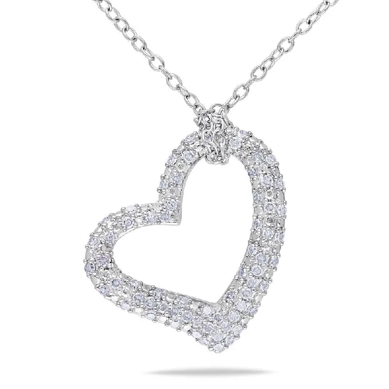 Tide shape necklaces-Miadora Sterling Silver 1/3ct TDW Diamond Heart Necklace