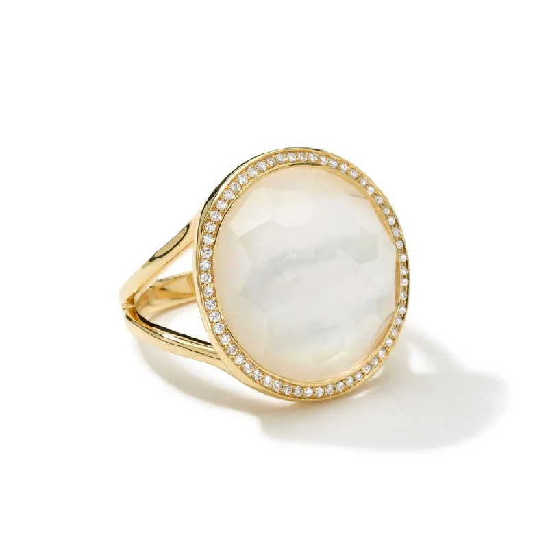 Light filigree engagement rings-Mother of Pearl/Clear Quartz & Diamond Icon Lollipop Medium Ring