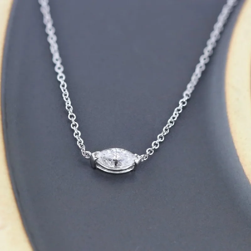 Sleek pendant necklaces-Auriya 1/2cttw East West Marquise Solitaire Diamond Necklace 14k Gold (J-K, I1-I2)