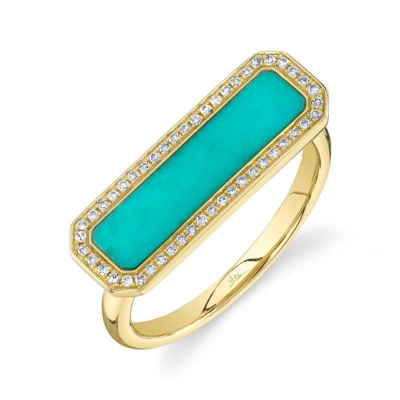 Moonstone engagement rings-Composite Turquoise and Diamond Bar Ring