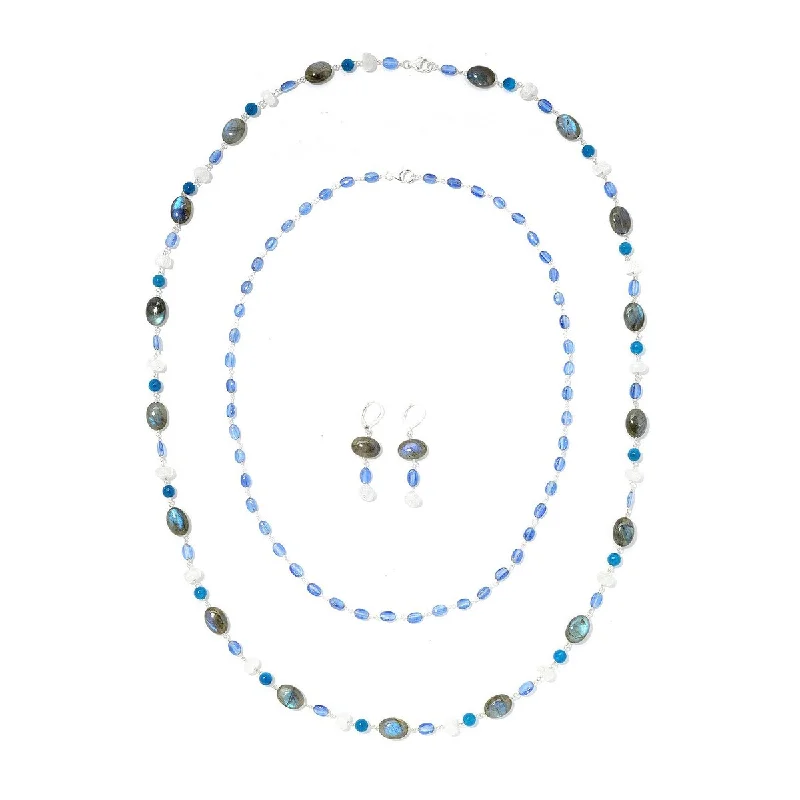 Coil knot necklaces-925 Sterling Silver Multi Gemstone Beaded Earring, Necklace Set