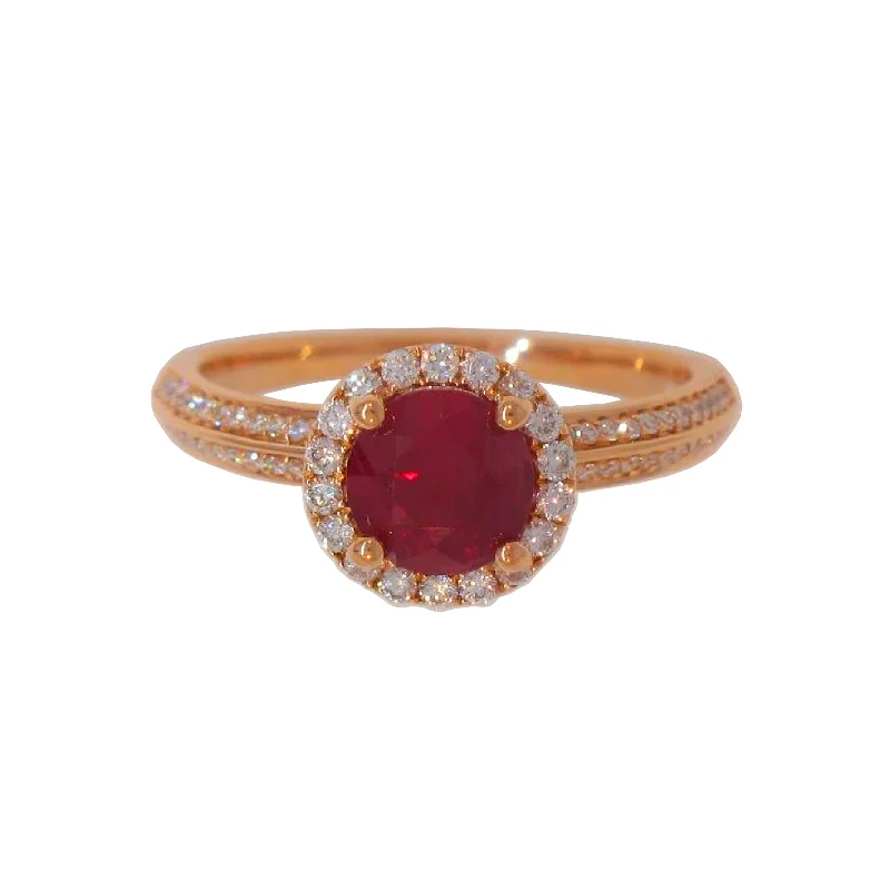 Light clay engagement rings-Ruby & Diamond Halo Ring