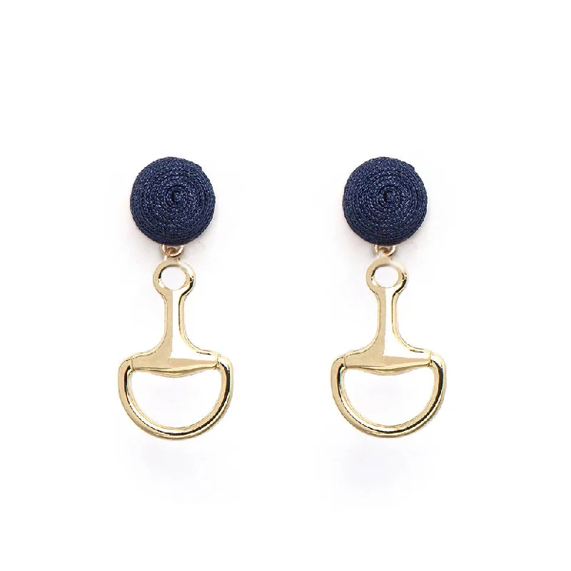 Silk fringe earrings-Bit Earrings Gold -  Navy Thread