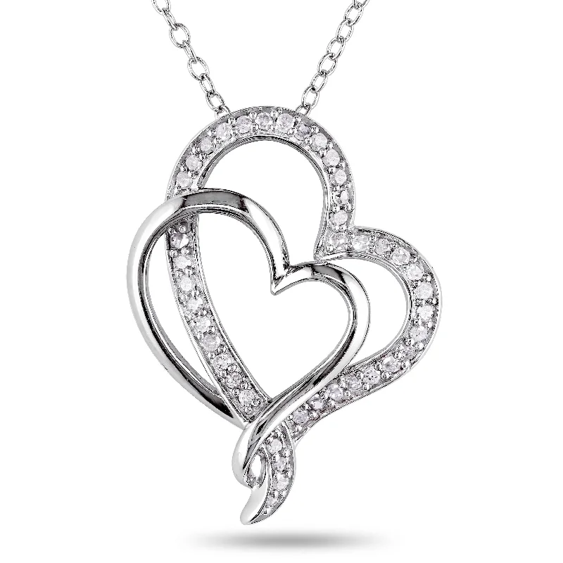 Textured disc necklaces-Miadora Sterling Silver 1/4ct TDW Diamond Double Heart Interlocking Necklace