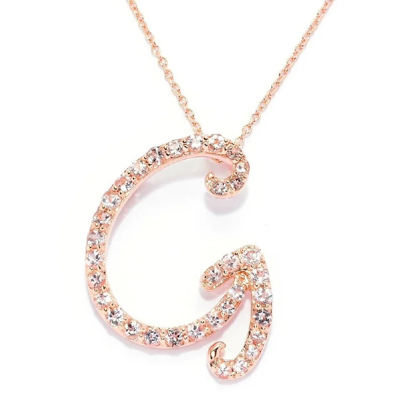 Pure crystal necklaces-18k Rose Gold over Sterling Silver Round Morganite Initial G Necklace