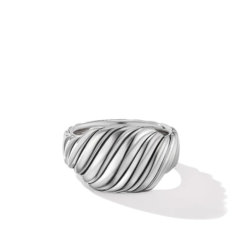 Java tile engagement rings-Sculpted Cable Contour Ring in Sterling Silver