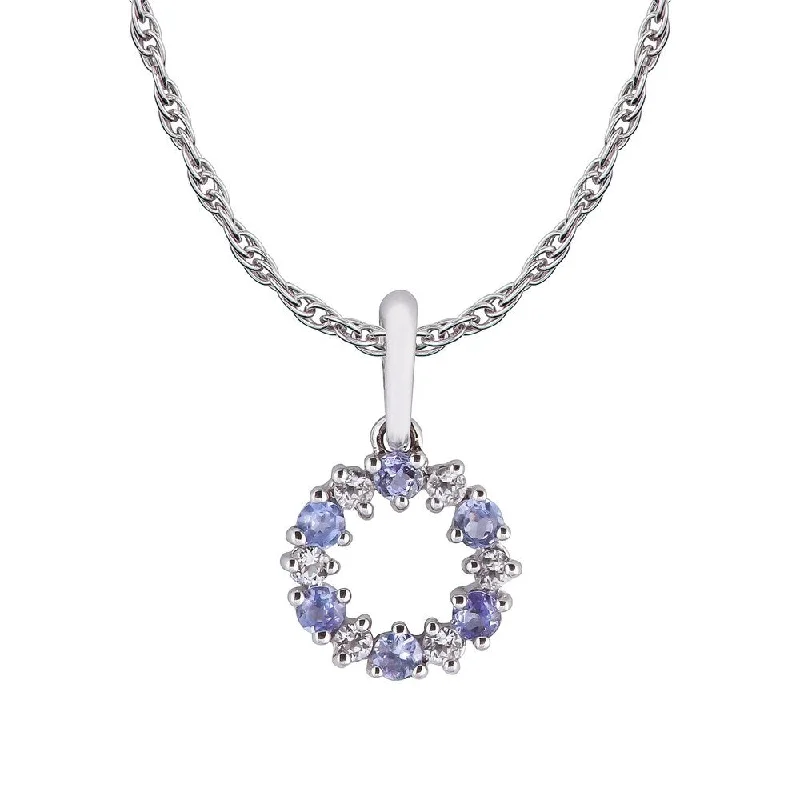 Victorian style necklaces-Viducci 10k White Gold Genuine Tanzanite and White Topaz Petite Circle Pendant Necklace