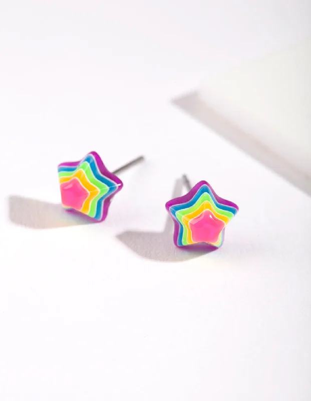 Ruby gem earrings-Rainbow Mini Star Stud Earrings