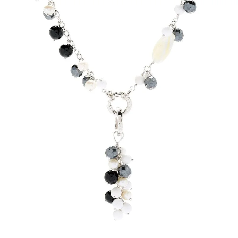 Oval shape necklaces-Sterling Silver 36" 12-in-1 Convertible Black Onyx Beaded Necklace