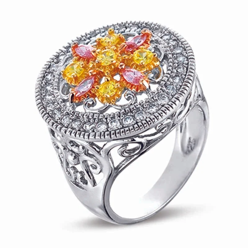 Retro style engagement rings-STERLING SILVER RING WITH MULTI-COLORED CZ STONES