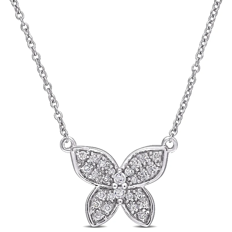 Vibrant enamel necklaces-Miadora 10k White Gold 1/8ct TDW Diamond Cluster Butterfly Necklace - 11 mm x 17 inch x 13.6 mm - 11 mm x 17 inch x 13.6 mm