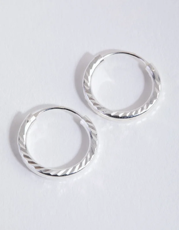 Polished art earrings-Sterling Silver 15mm Diamond Cut Hoop Earrings