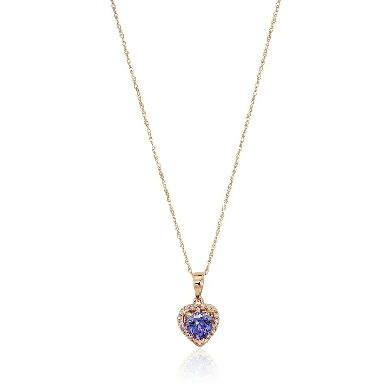 Victorian style necklaces-10k Rose Gold Tanzanite Heart and Diamond Pendant Necklace, 18"