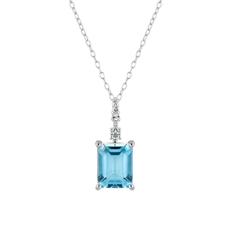 Emerald drop necklaces-Viducci 10k White Gold Genuine Emerald-Cut Blue Topaz Pendant Necklace