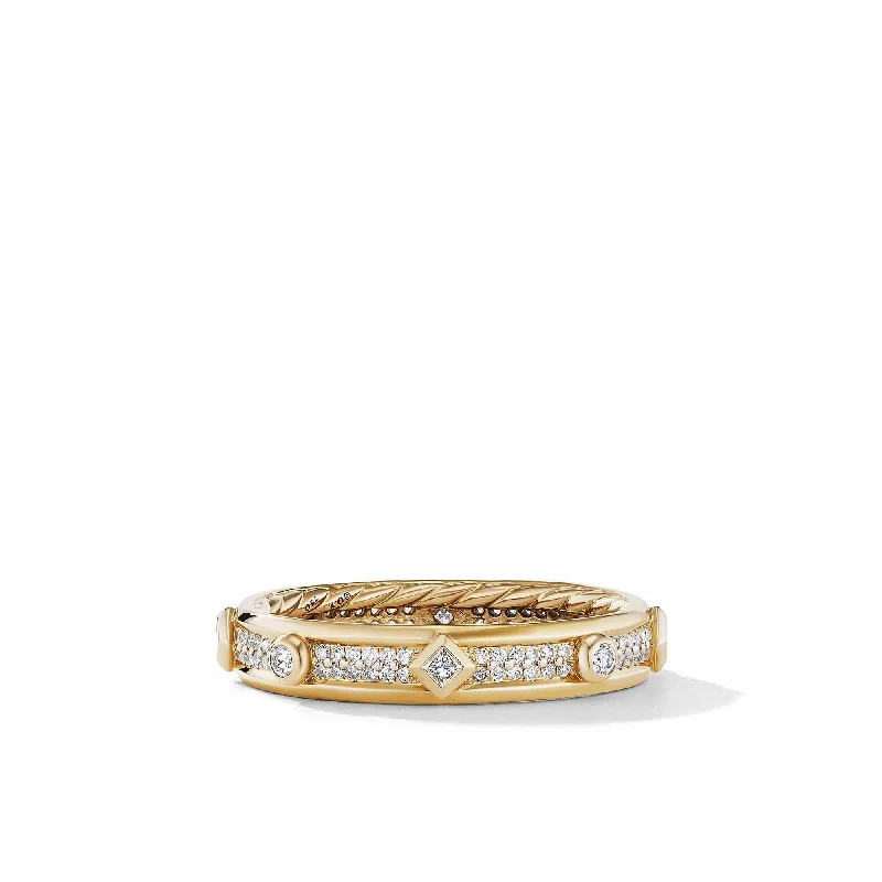 Dual-tone engagement rings-Modern Renaissance Band Ring in 18K Yellow Gold with Full Pave Diamonds