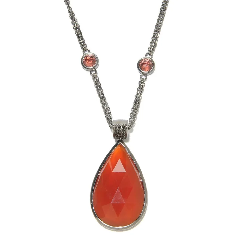 Sleek pendant necklaces-Sterling Silver Red Agate and Mother of Pearl Doublet Enhancer Station 36-inch Necklace