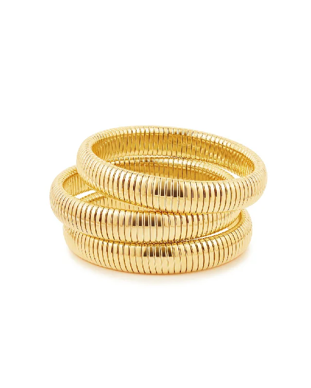 Dove motif bangles-Flex Snake Chain Bracelet- Set of 3 (12mm wide)- Gold