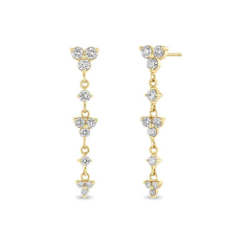 Radiant pearl earrings-14k Alternating Graduated Prong Diamond & Diamond Trio Drop Earrings